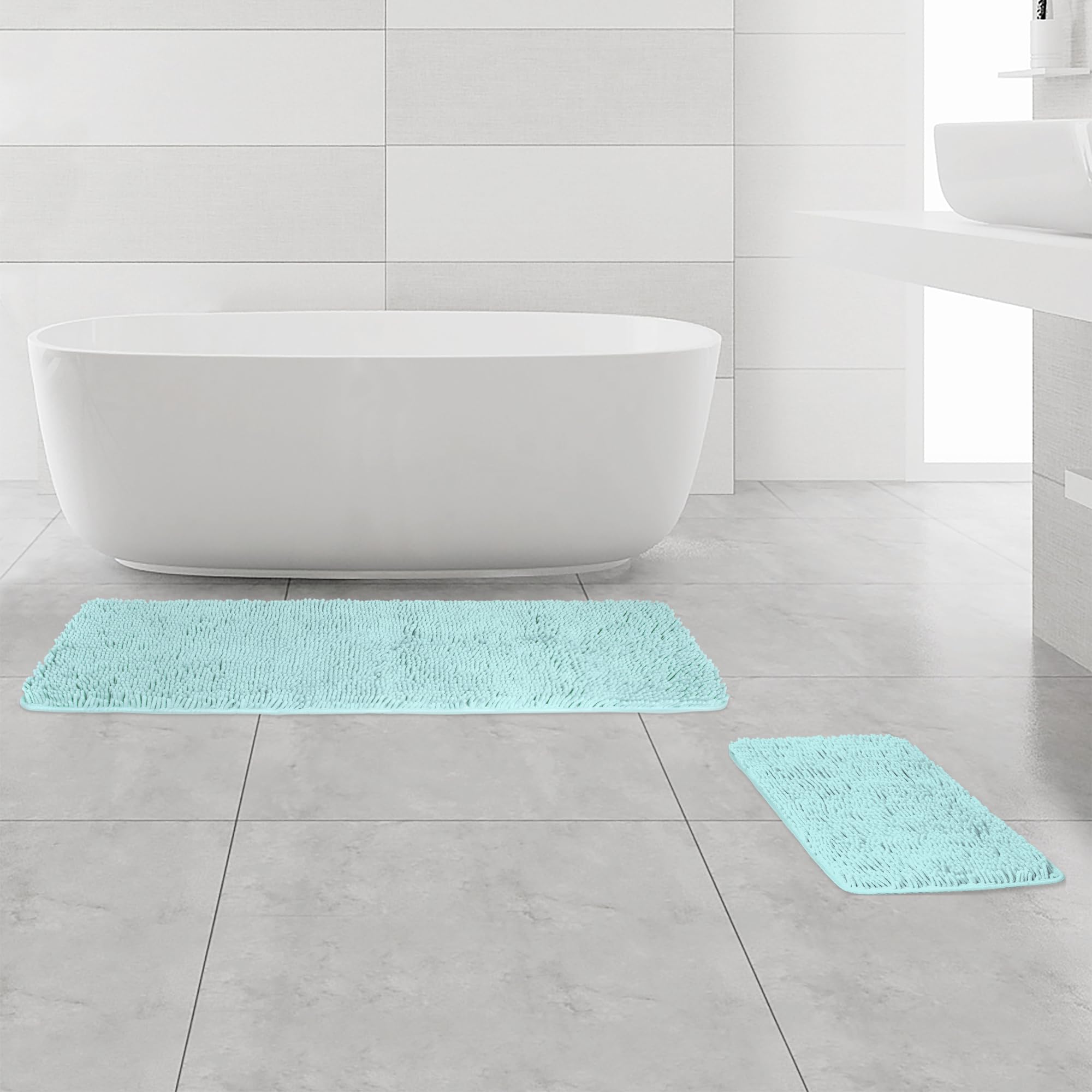 Aqua Chenille Bath Mats