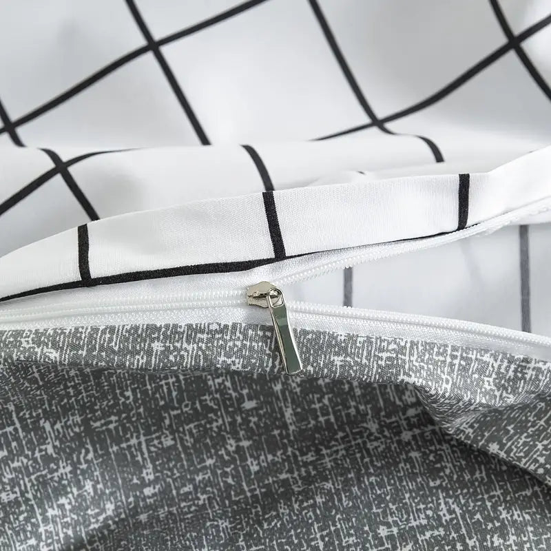 White Grid Duvet Cover Set