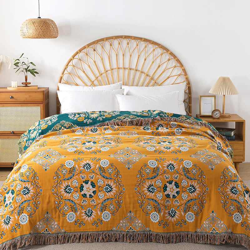 Cotton Gauze Tassel Throw Blanket