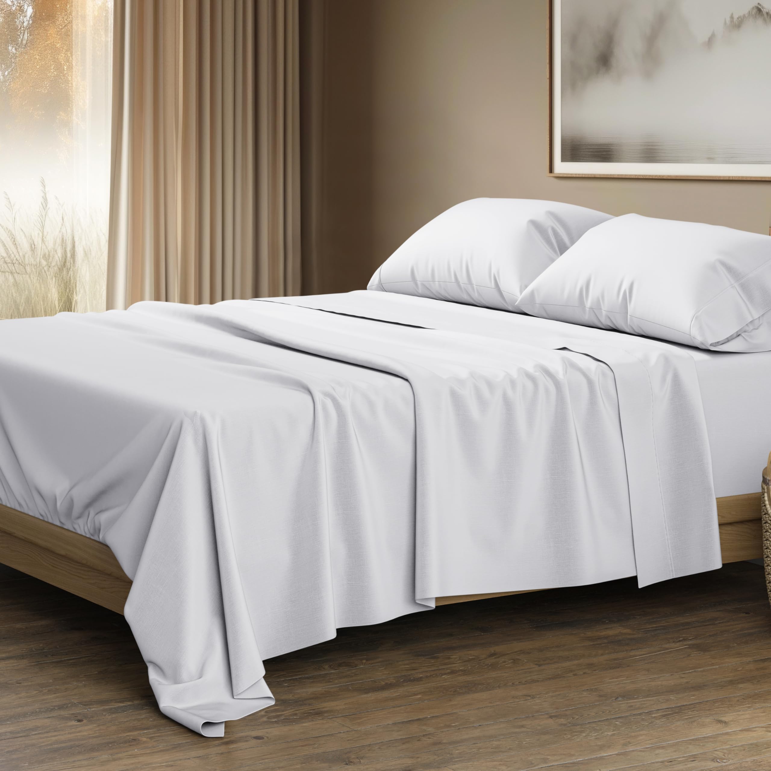 THREAD SPREAD 100% Egyptian Cotton Sheets California King Size - 1500 Thread Count 4 PC Cal King Sheets Egyptian Cotton Soft Cooling Sateen Sheets High Thread Count Sheets California King - White