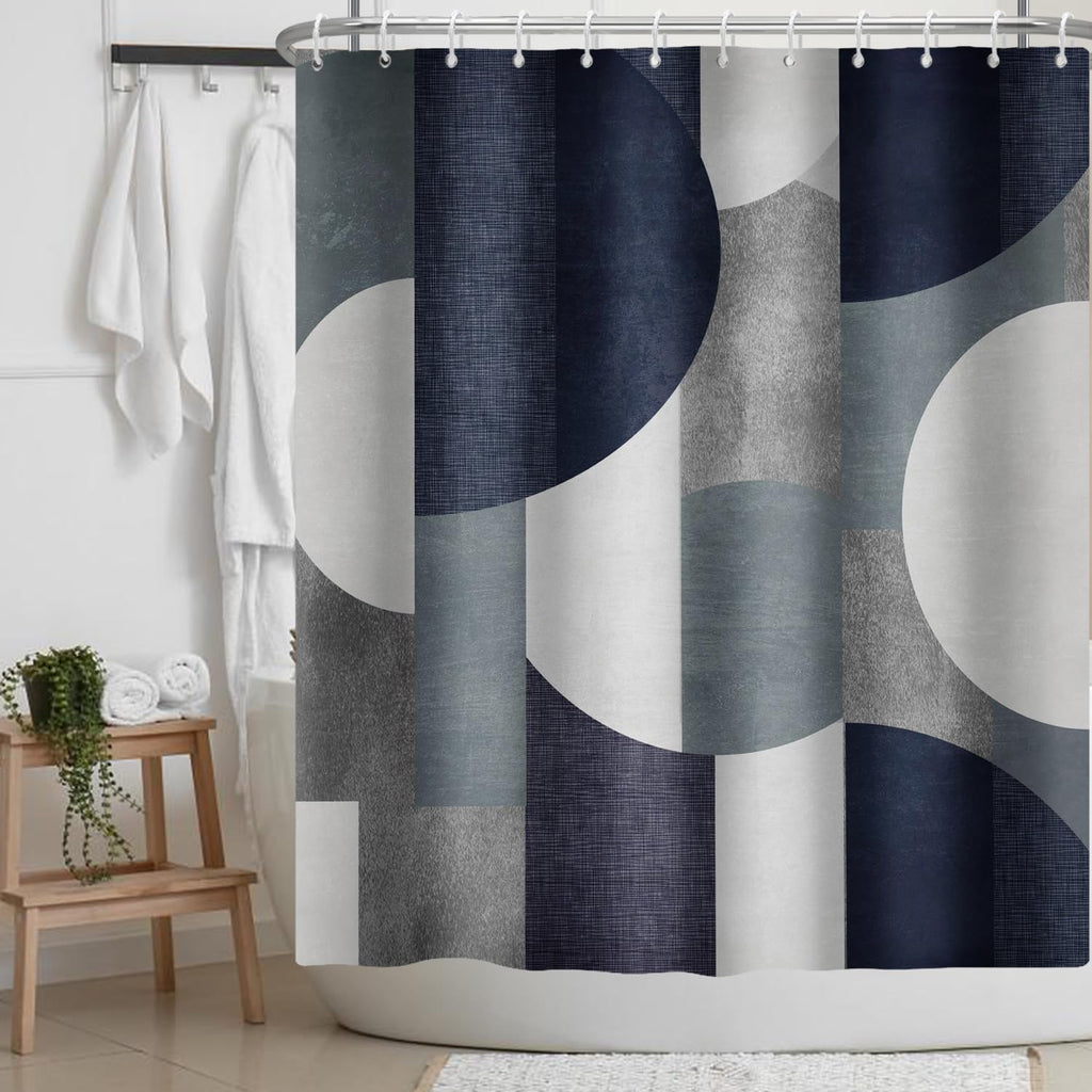 Navy Geometric Shower Curtain