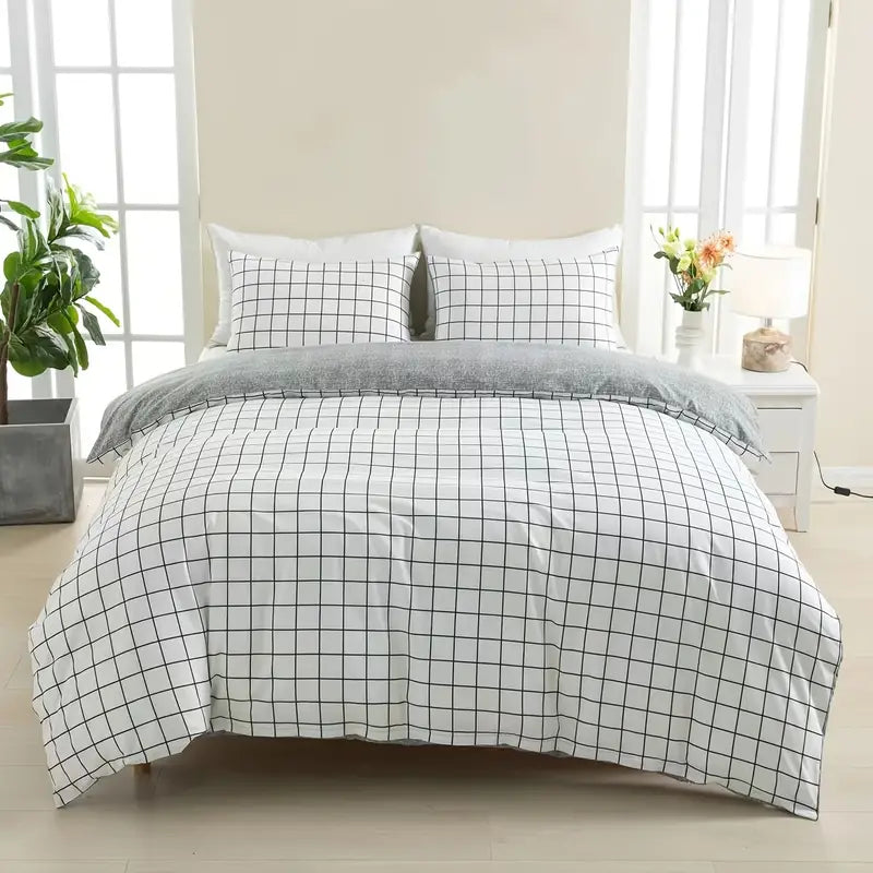 White Grid Duvet Cover Set