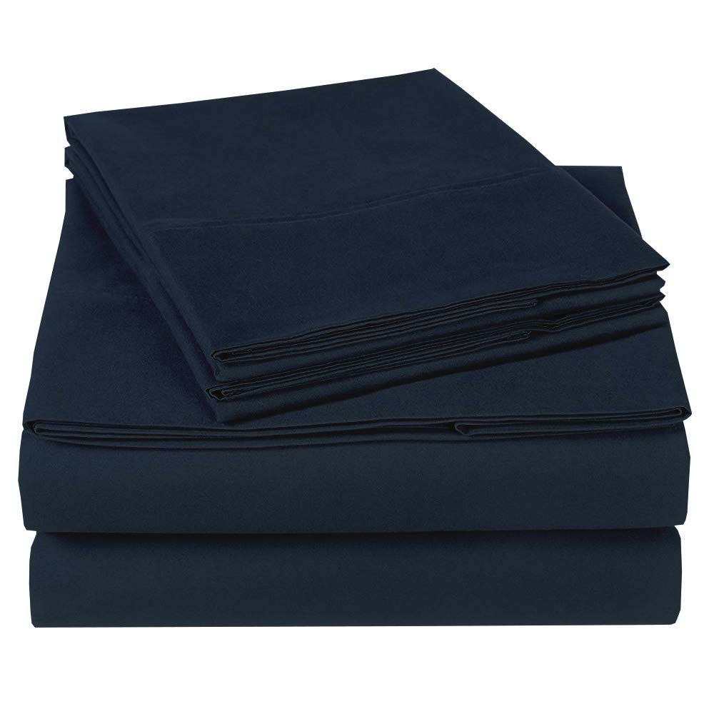 Navy Cotton Twin Sheet Set