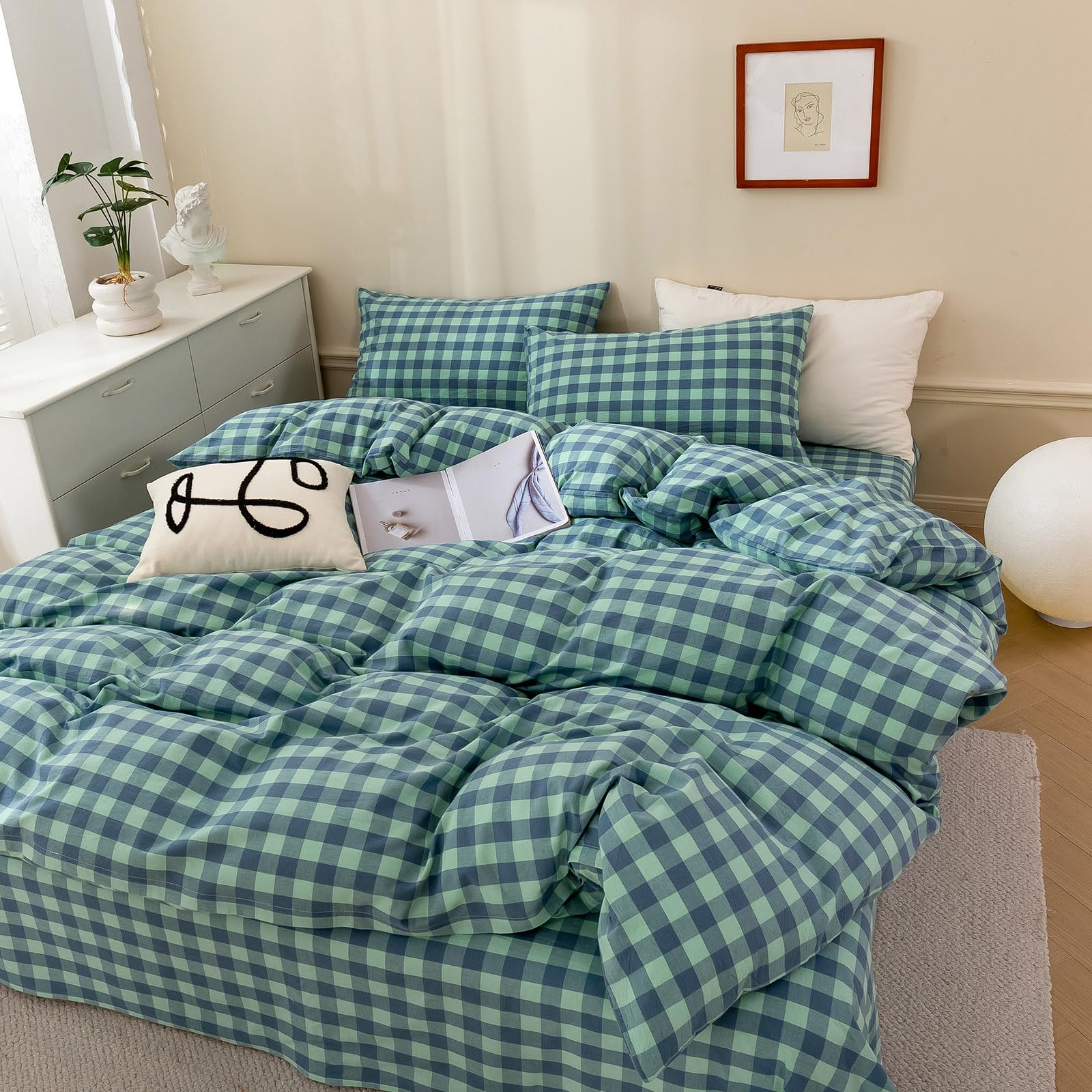 Green Plaid Duvet Cover Set