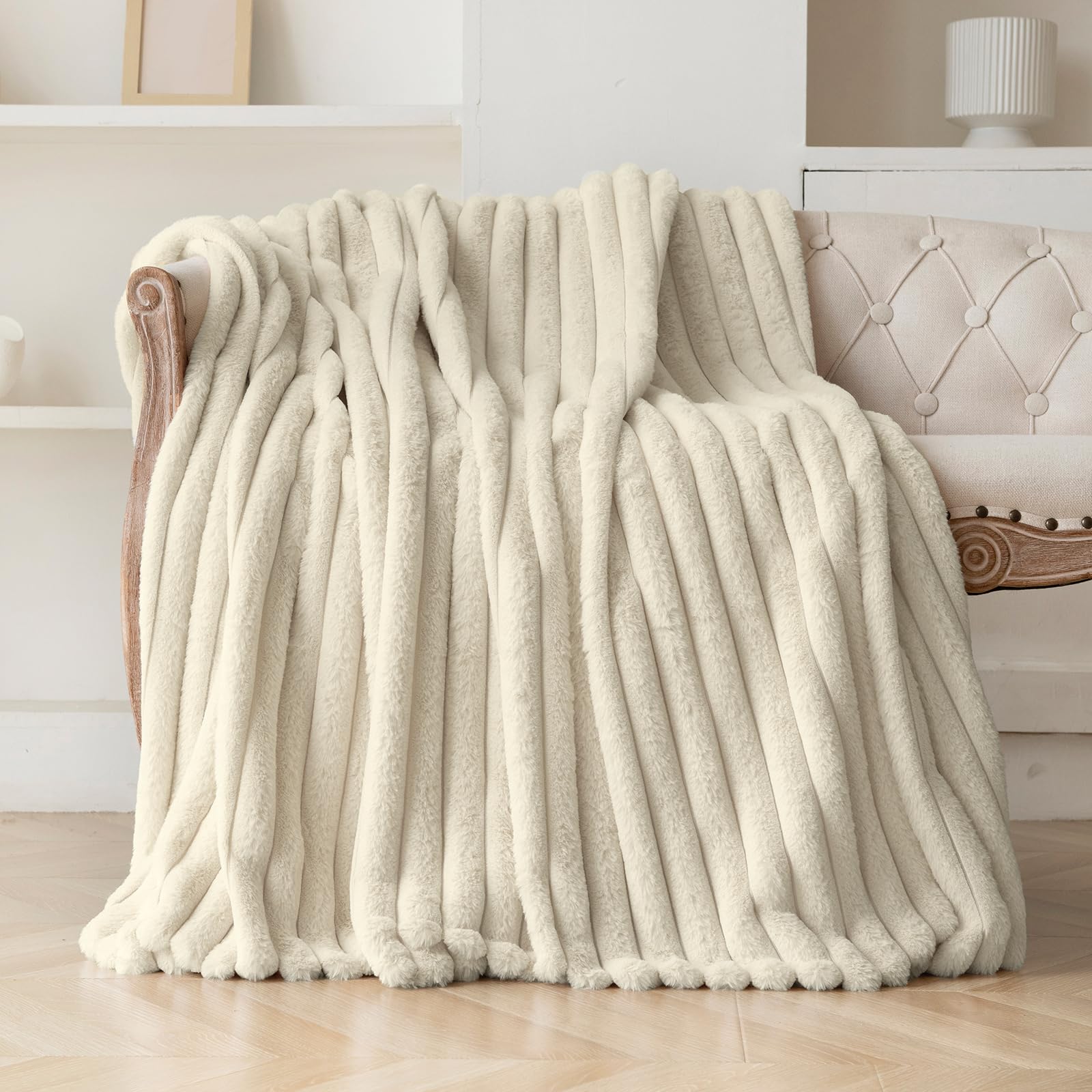 Striped Faux Fur Throw Blanket