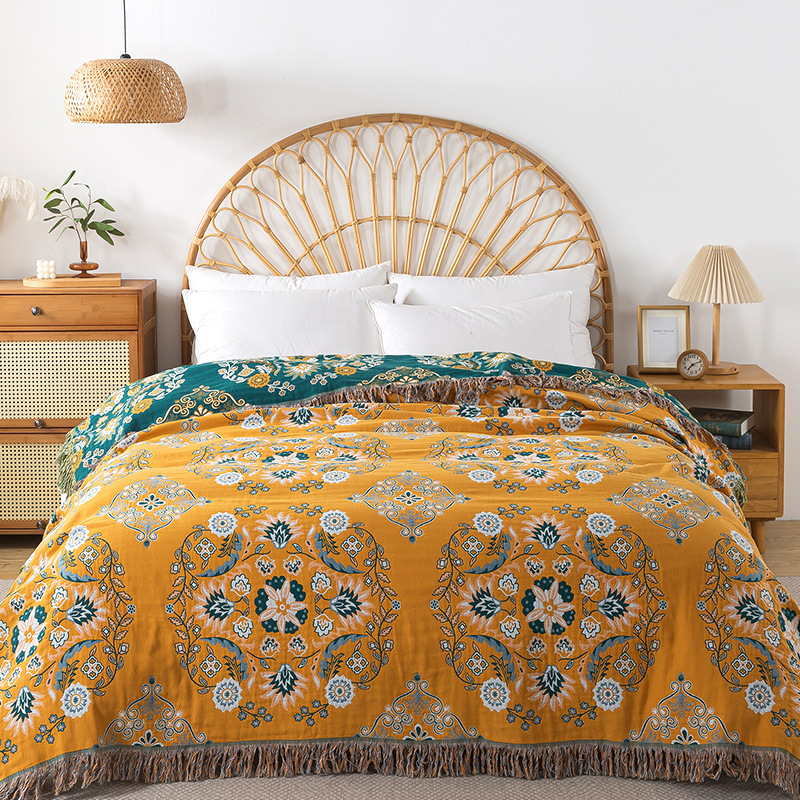 Cotton Gauze Tassel Throw Blanket