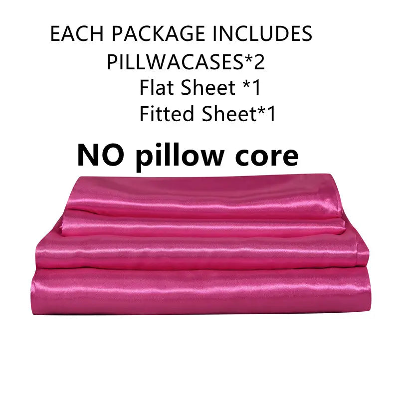 4pcs Satin Fitted Sheet Set with Pillowcases for Bedroom
