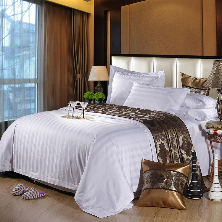 Hotel Quality Cotton Bed Linen Set with Satin Stripes