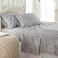 Southshore Fine Living Inc. 4-Piece King Size Sheets Set Deep Pocket Soft Microfiber Floral Sheets King Size - 14" Fitted Sheet King Flat Sheet 42 Pillow Cases Grey Sheets w/White Flowers