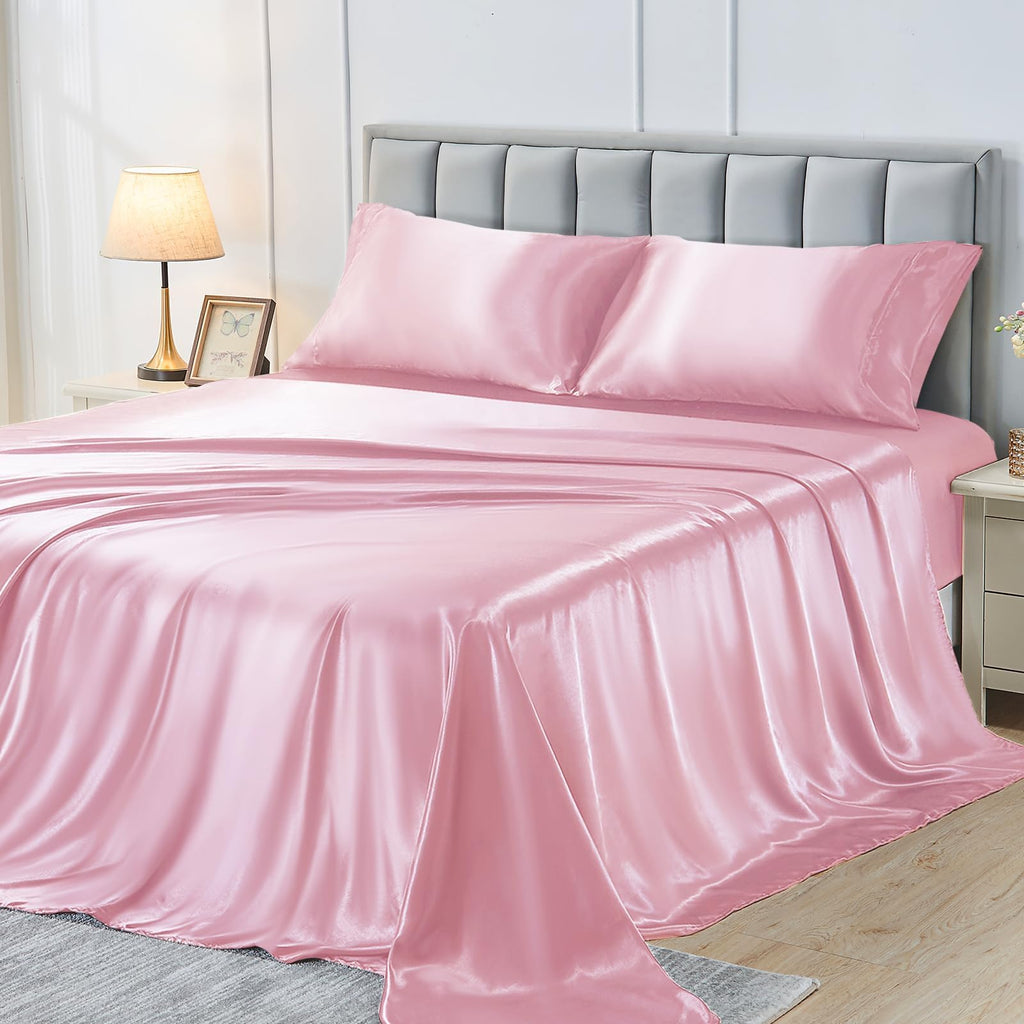 Pink Satin Queen Sheet Set