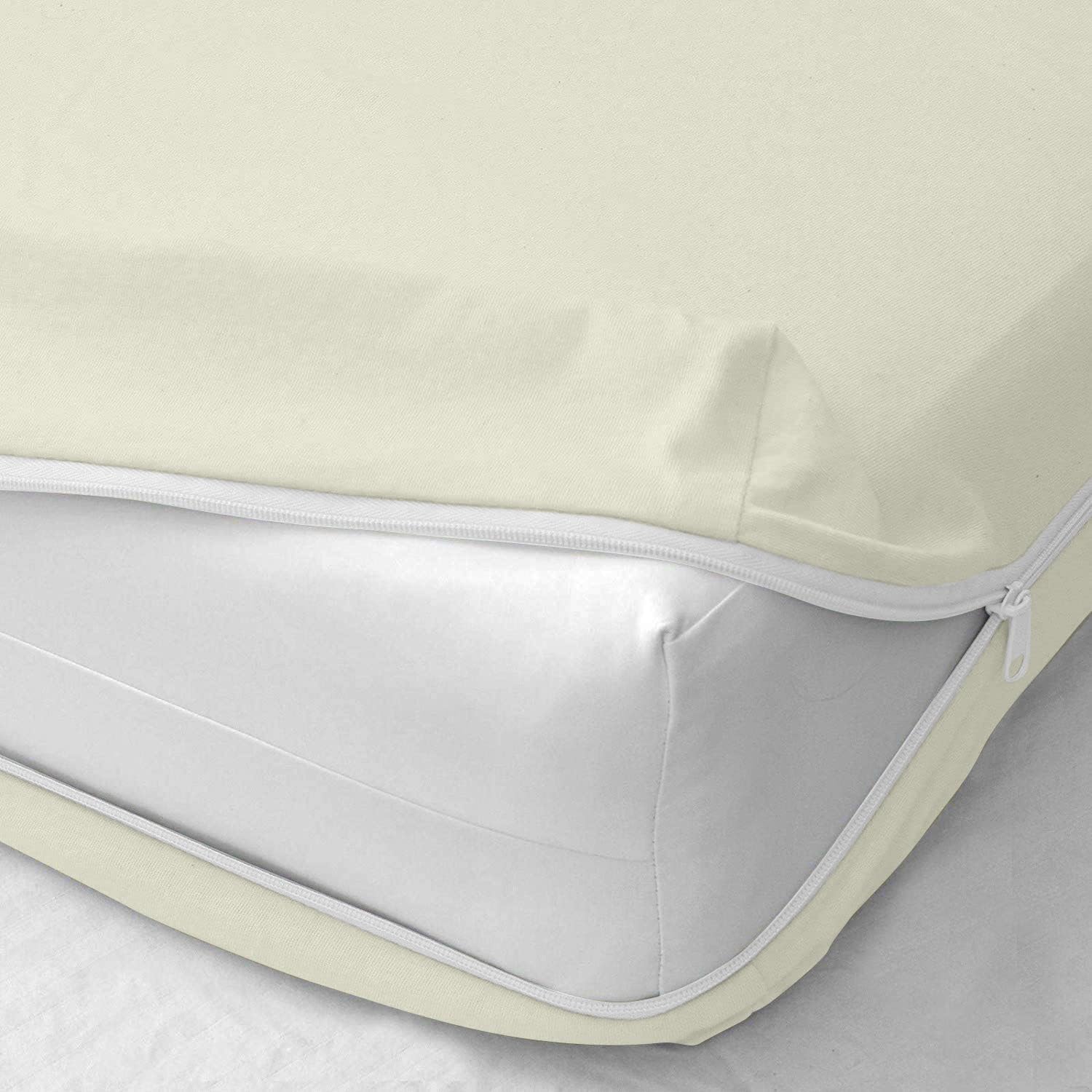 1 PC Zipper Fitted Sheet Only Brushed Premium Quality Bottom Sheet 16 inch Extra Deep Pocket Fitted Sheet Only Soft Microfiber Fitted Sheet -Shrinkage and Fade Resistant (QueenIvory)