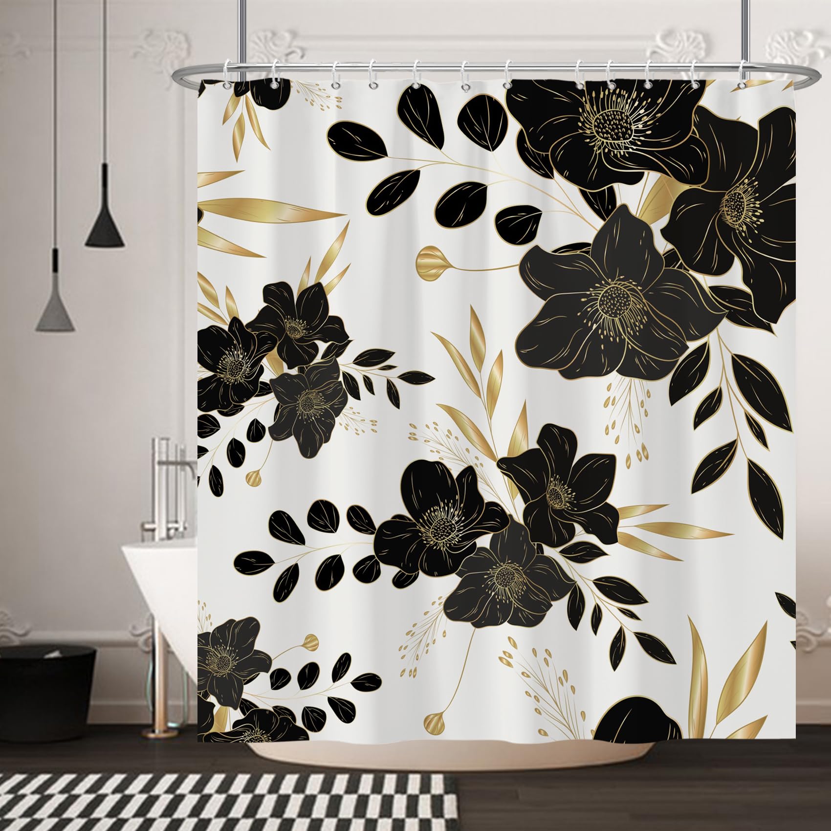 Black Floral Shower Curtain