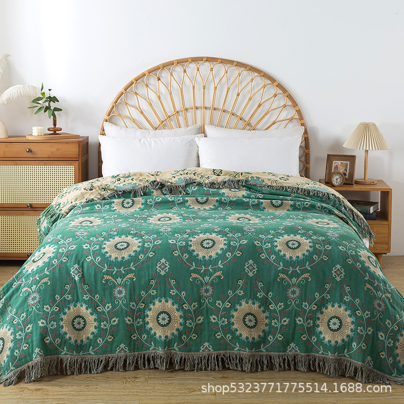 Cotton Gauze Tassel Throw Blanket