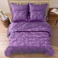 MR&HM Satin Comforter Full 7 Pieces - Luxurious Pinch Pleat Bedding Set with Comforter Flat Sheet Fitted Sheet Pillowcases & Shams Super Silky Soft Bed Set for All Season (Full Lavender)