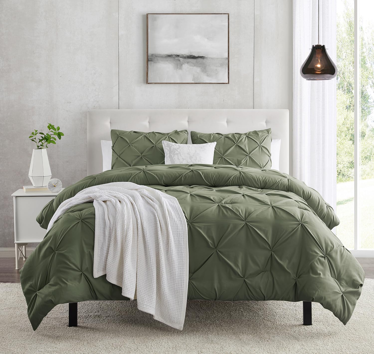 Olive Pintuck Duvet Cover Set