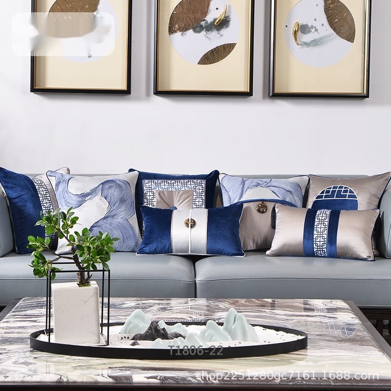 Blue Ink Painting Pillow Cover