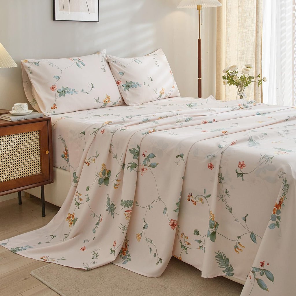 Pink Floral King Sheet Set