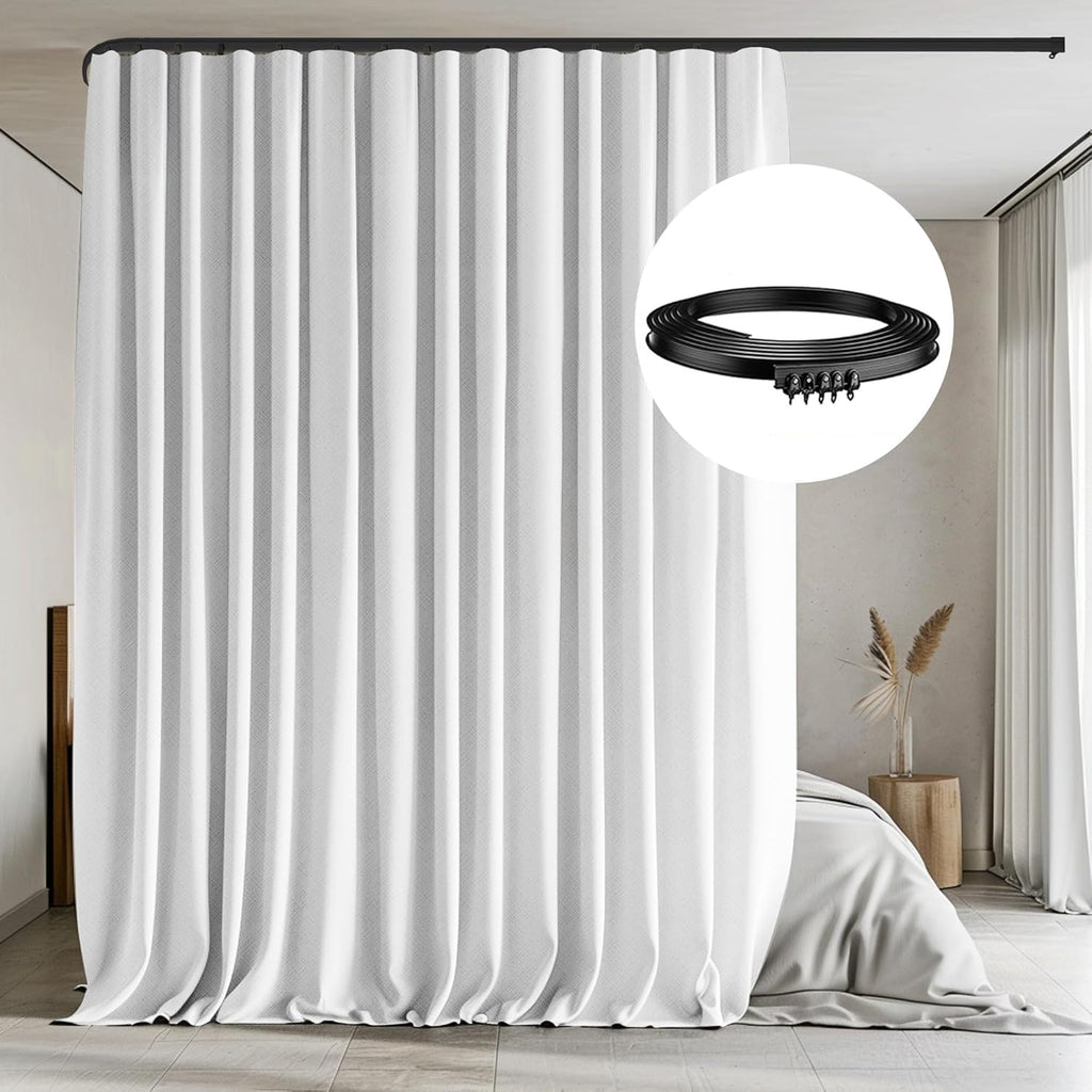 MaKefeile Ceiling Curtain Track Sets Room Divider Curtain Ceiling Track for Curtain Flexible Curtain Track Window Blackout CurtainsW150 x H96 Inch 1Panel White Curtain and Black Track