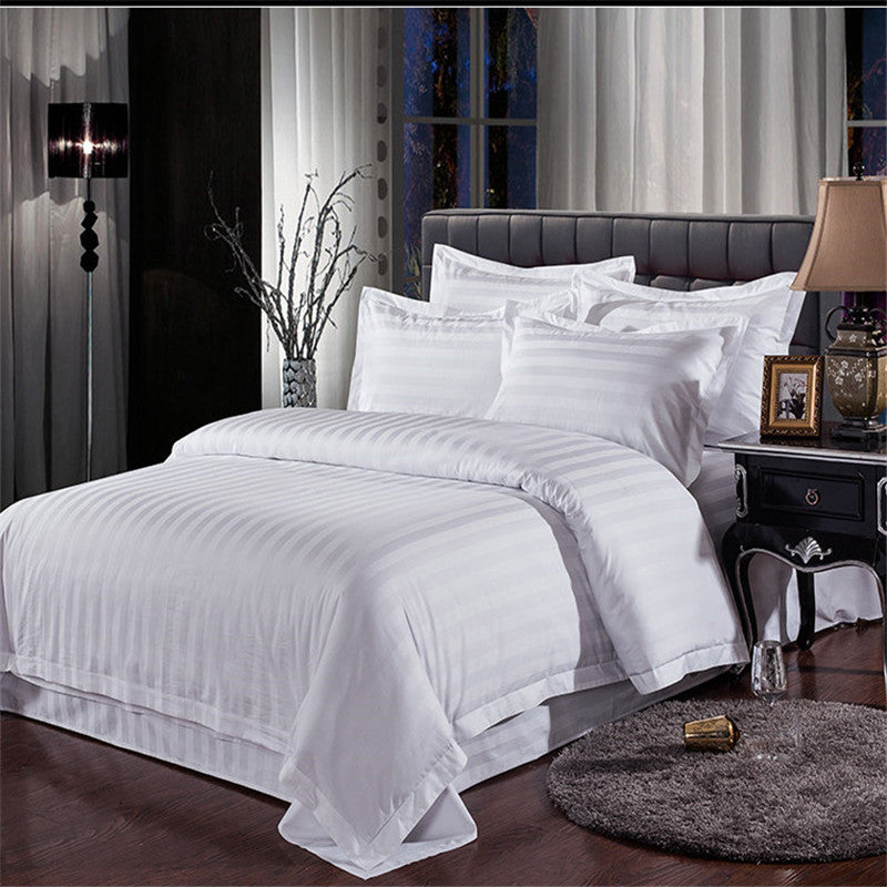 Hotel Quality Cotton Bed Linen Set with Satin Stripes