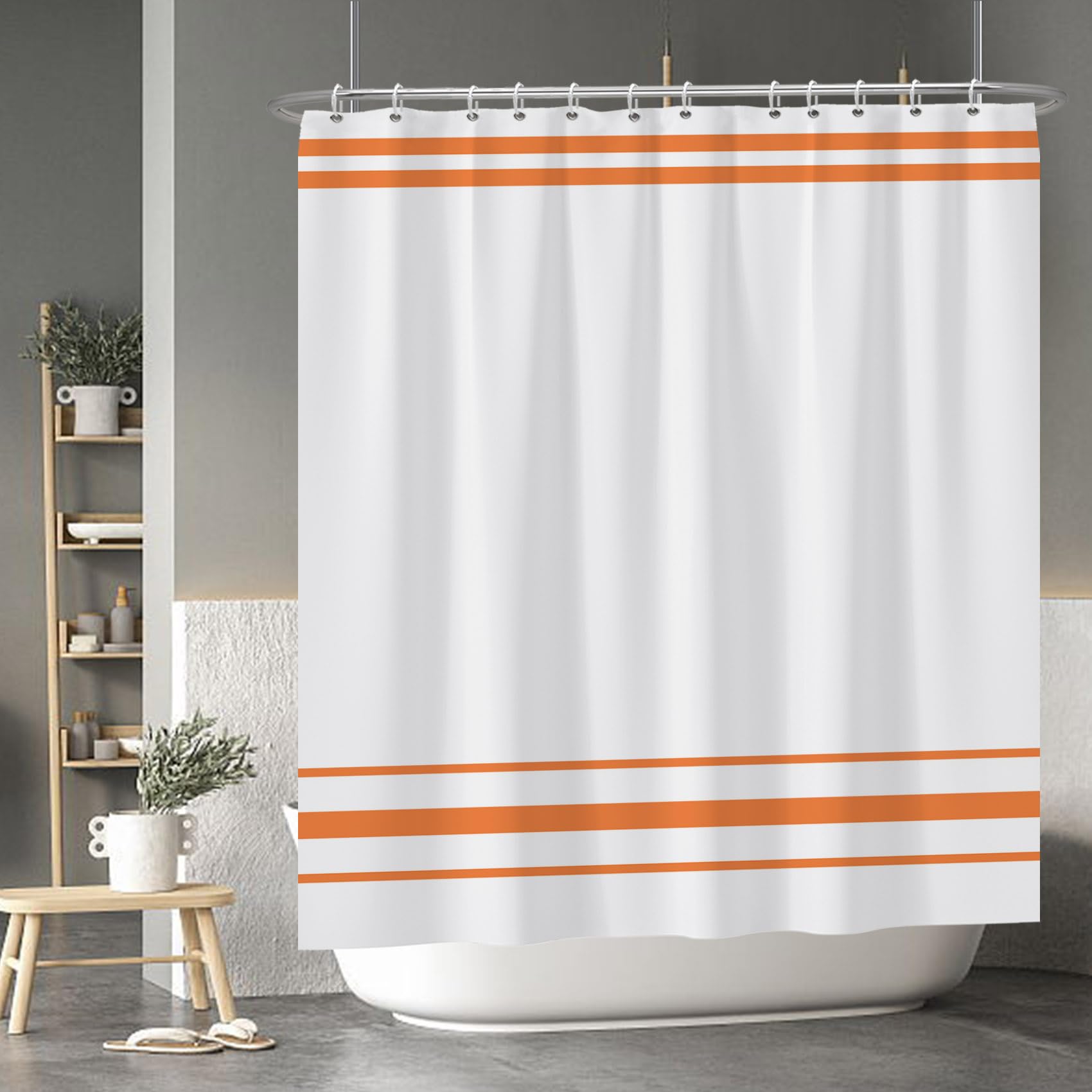 Orange Striped Shower Curtain