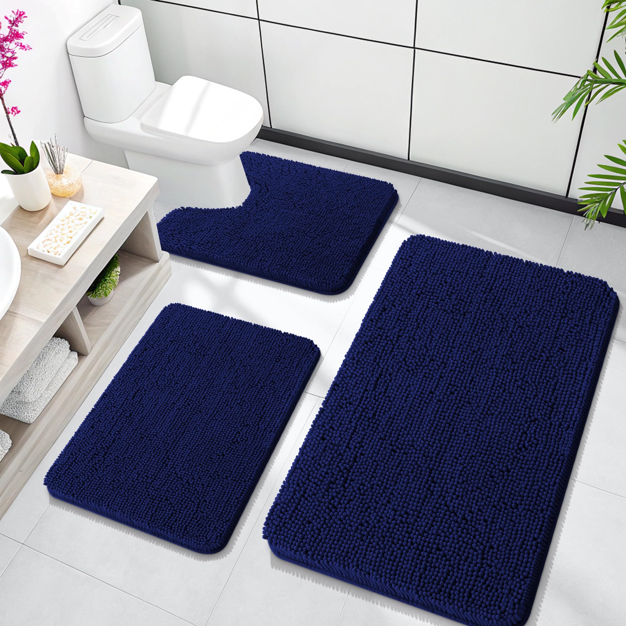 Navy Chenille Bath Rug Set