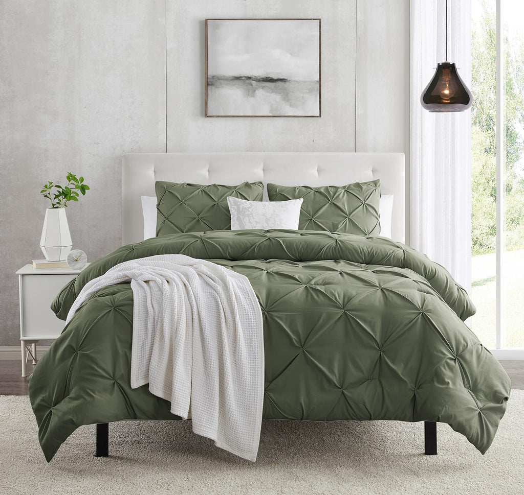 Olive Pintuck Duvet Cover Set