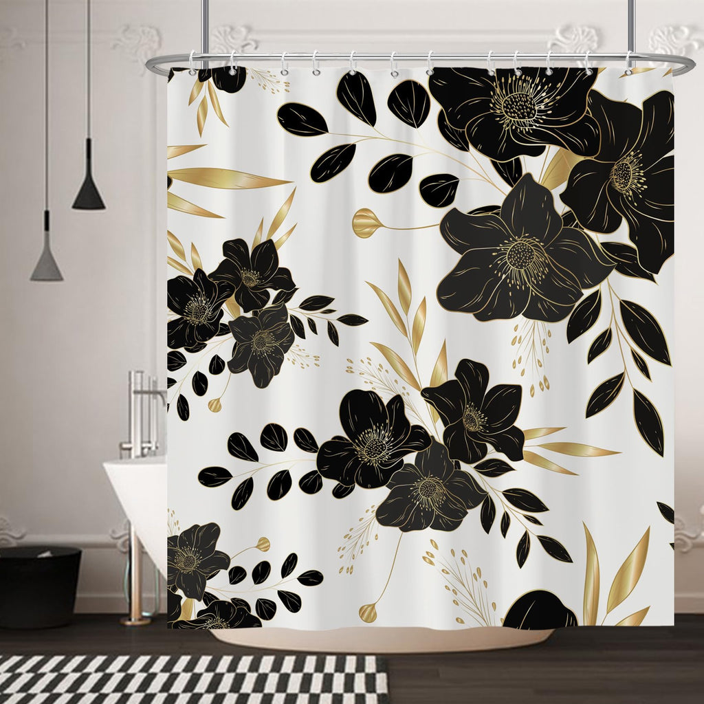 Black Floral Shower Curtain