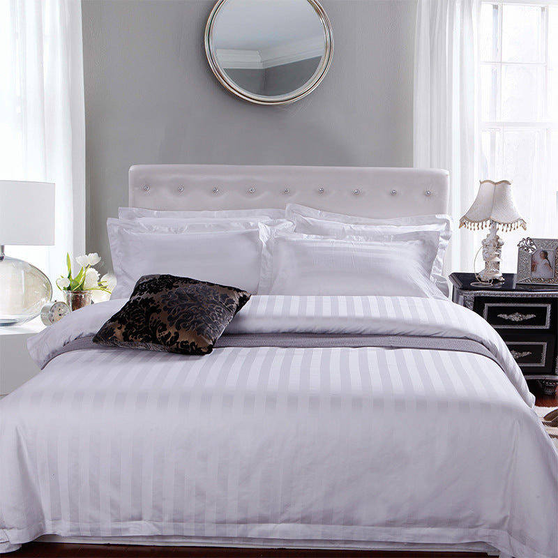 Hotel Quality Cotton Bed Linen Set with Satin Stripes