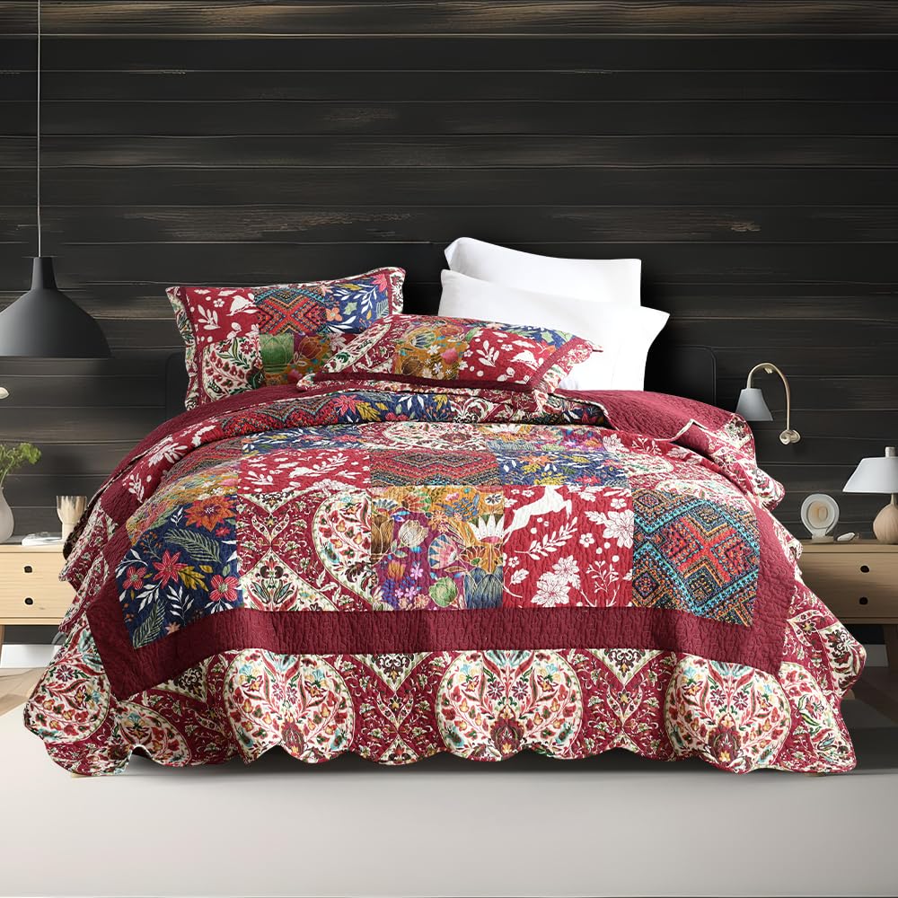 Damask Patchwork King Quilt Set