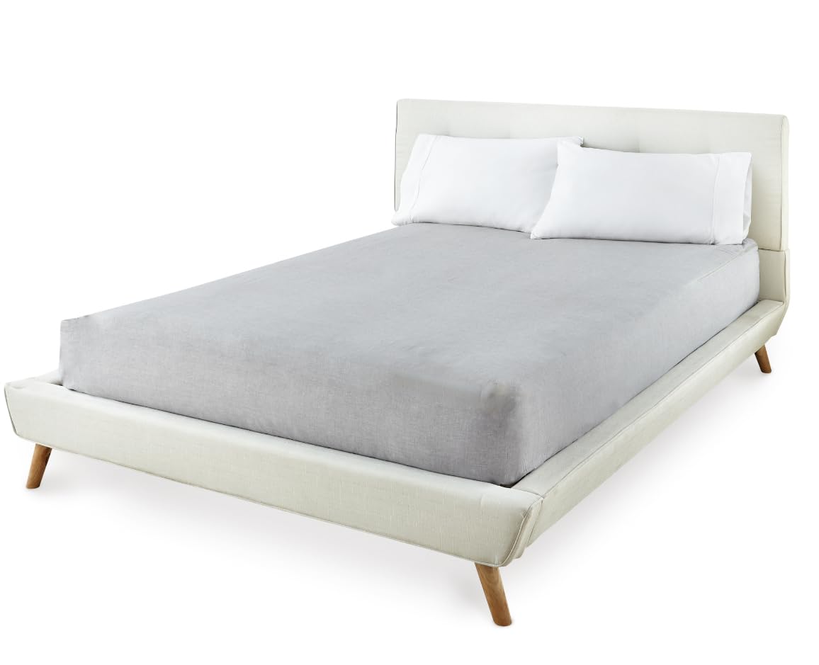 Eazy Sheetz™ Flatz: Flat Sheet Hybrid - Top Fits Like a Flat Sheet Bottom Fits Like a Regular Fitted Sheet So Your Flat Sheet Wont Come Off The Bed (Gray) Queen Flat (FLQG)