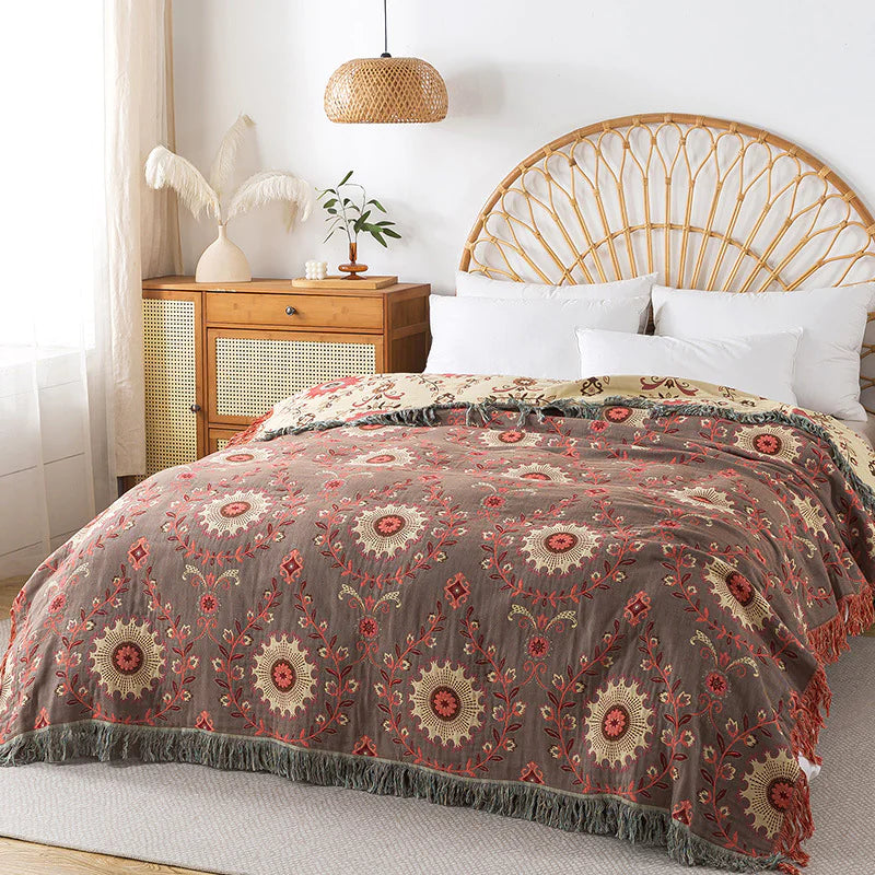 Cotton Gauze Tassel Throw Blanket