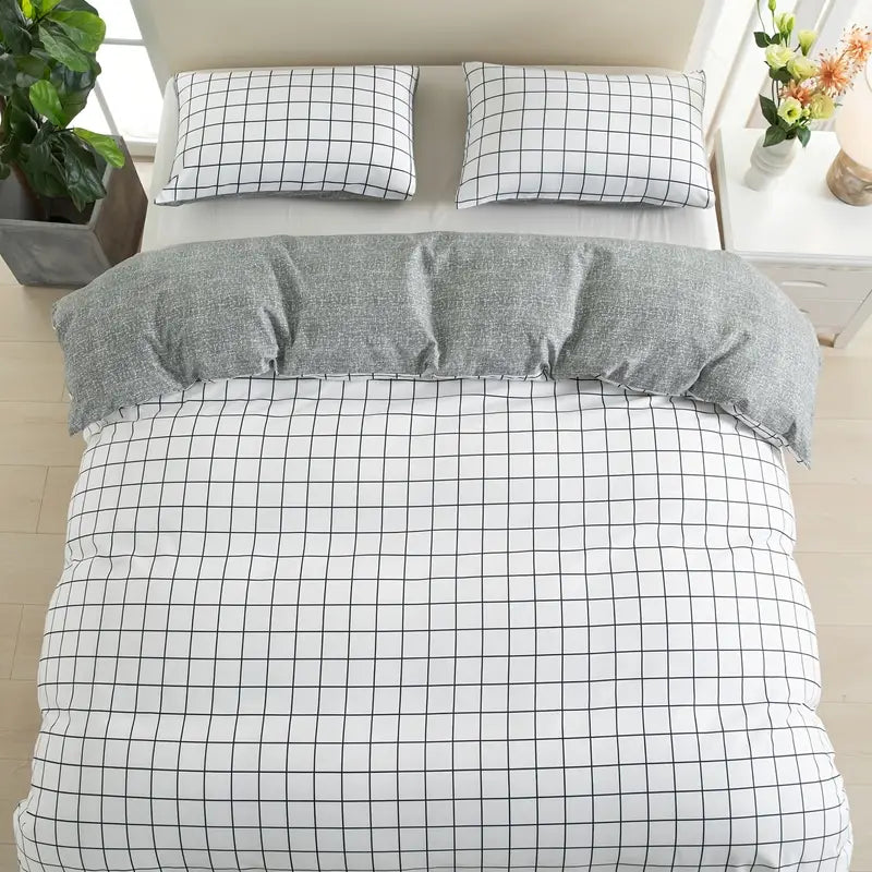 White Grid Duvet Cover Set