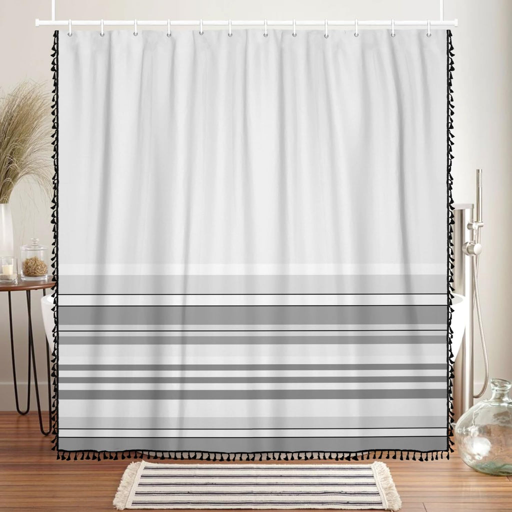 Striped Tassel Shower Curtain