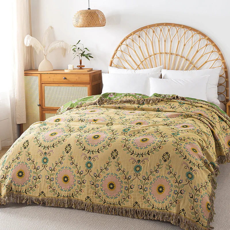 Cotton Gauze Tassel Throw Blanket