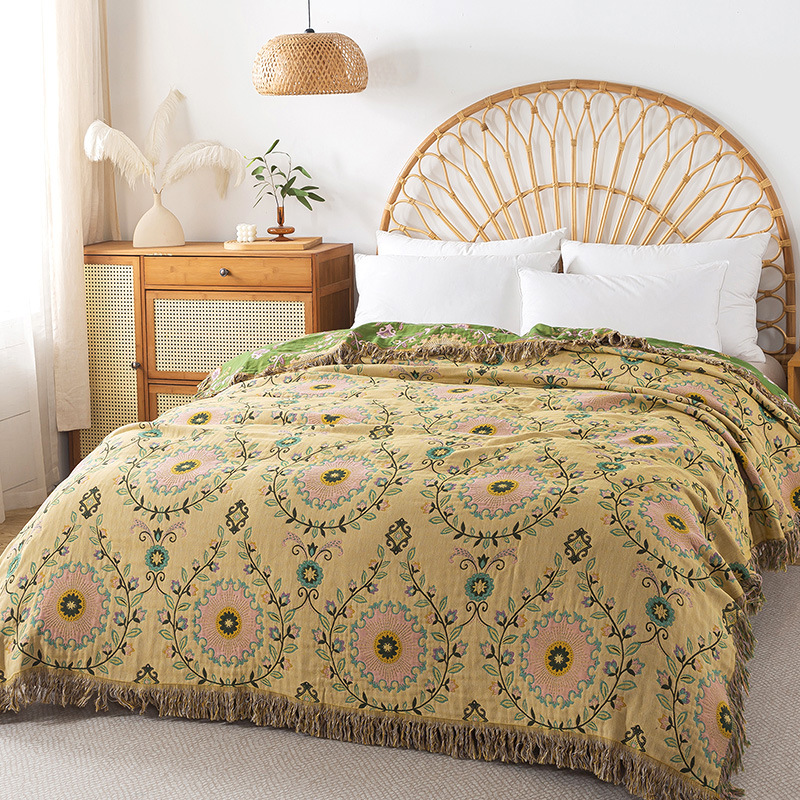 Cotton Gauze Tassel Throw Blanket