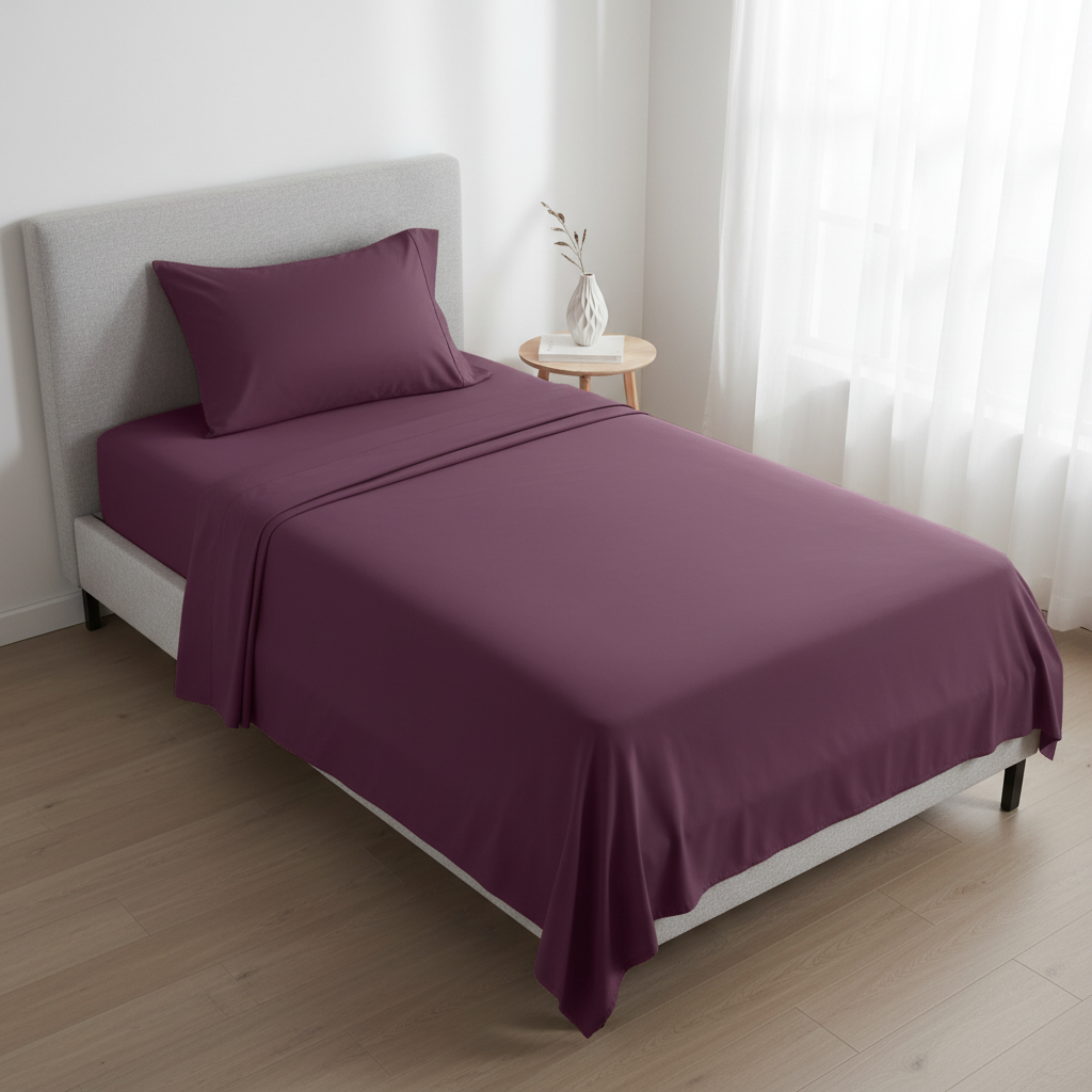 400TC Sateen Twin Sheet Set in Soft Plum - aerial top-down view