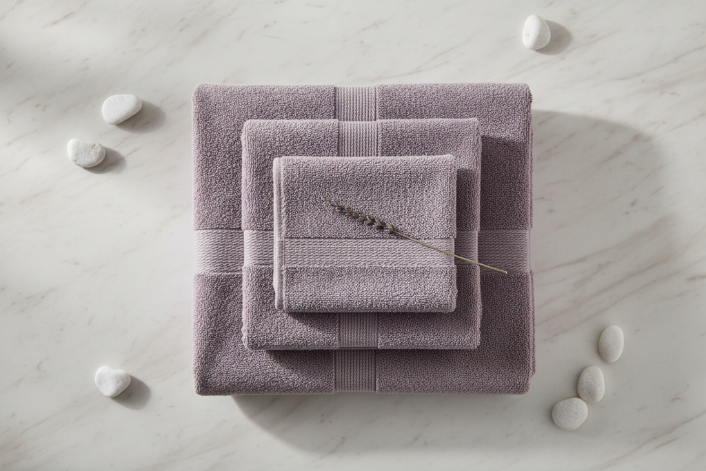 Bamboo Charcoal Towel Set - Purple flat lay