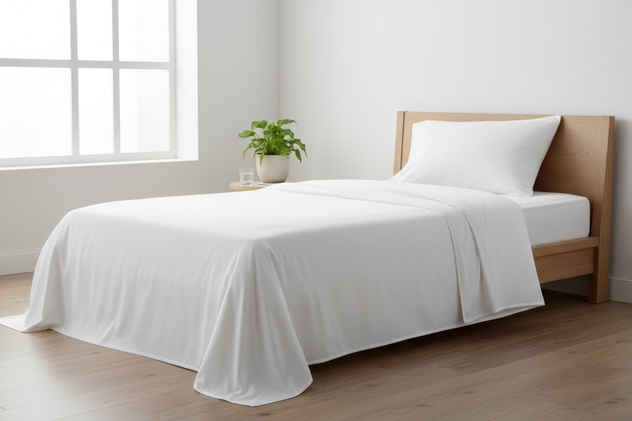 1000TC Sateen Sheet Set in Bright White on a single bed
