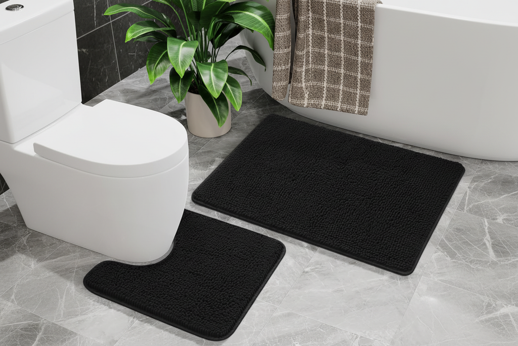 Black Chenille Bath Rug Set - Hero Shot