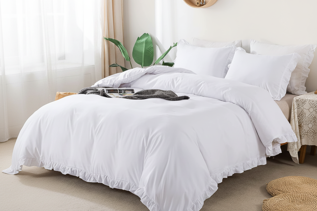 Ruffled White Duvet Cover Set - Hero Shot
