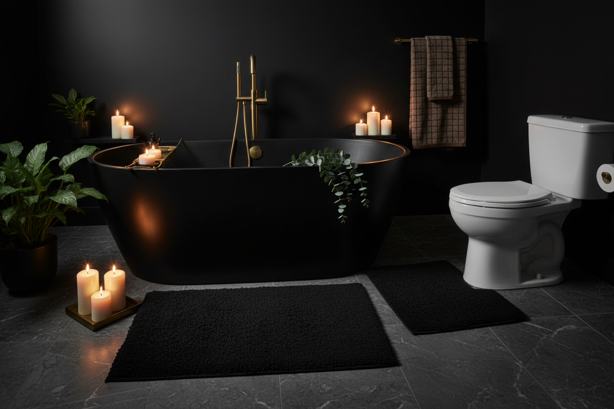 Black Chenille Bath Rug Set - Dark Luxury Spa