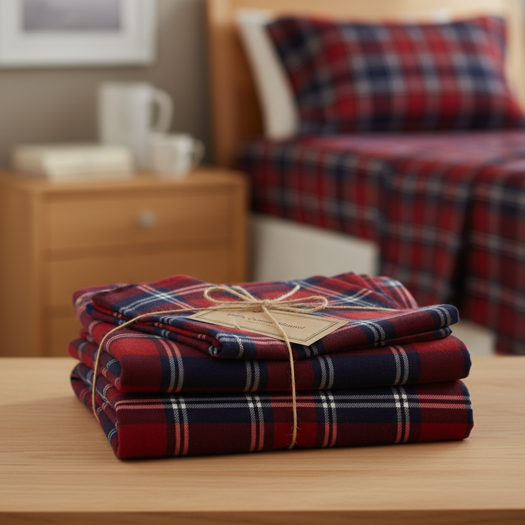 Cotton Flannel Twin Sheet Set Red Blue Plaid - folded stack gift presentation