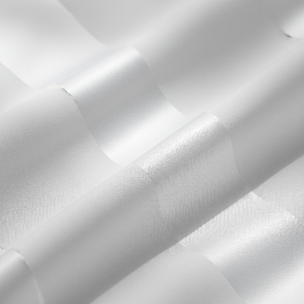 Close-up of white cotton satin stripe fabric texture