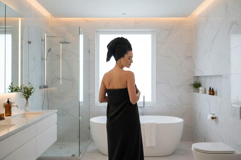 Turkish Cotton Bath Sheet - Lifestyle with Person