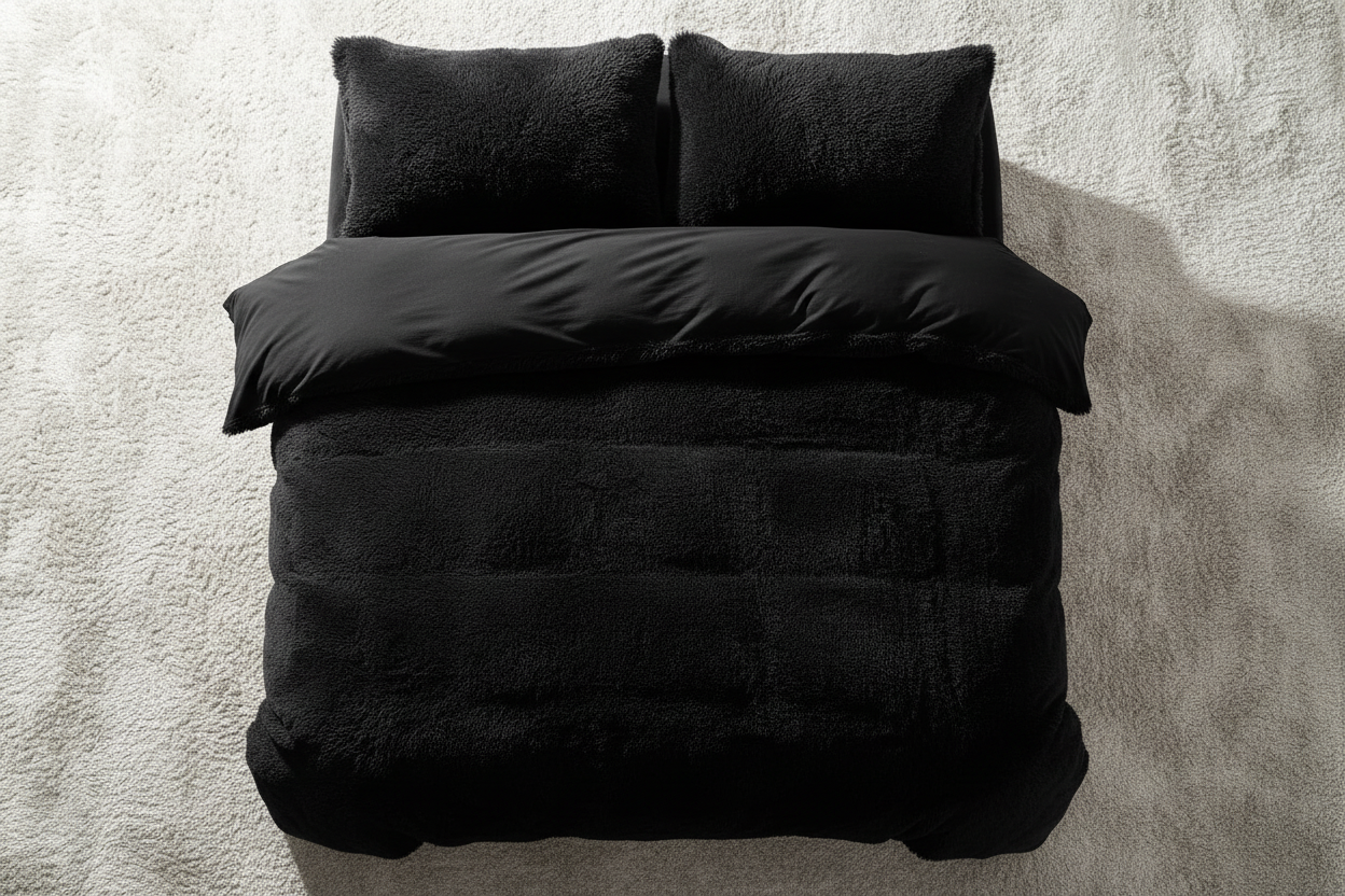 Fluffy Faux Fur Duvet Cover Set - Flat Lay