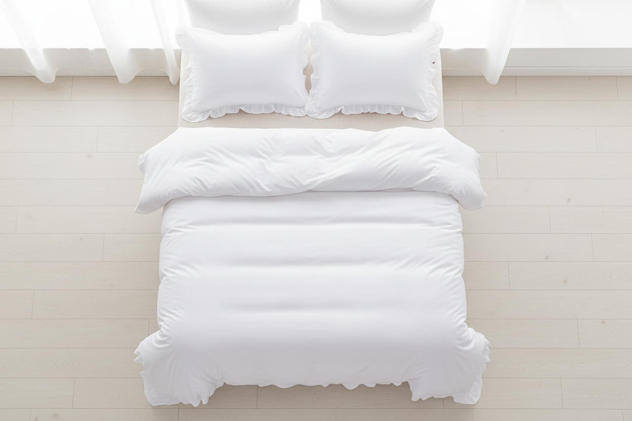 Ruffled White Duvet Cover Set - Flat Lay
