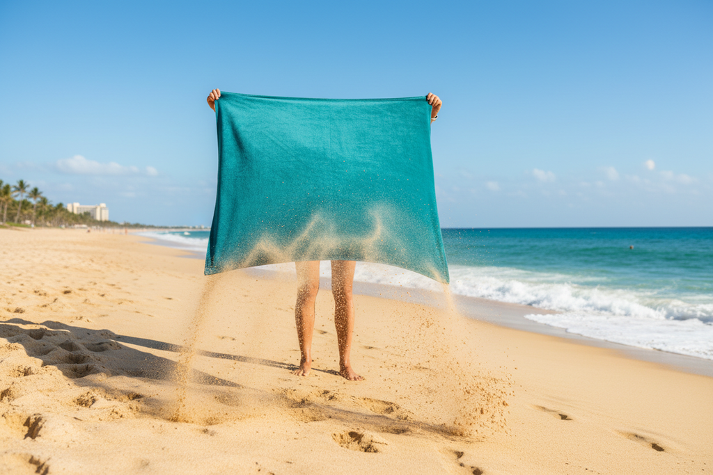 SUN'Y Laguna Beach Towel - sand-free shake-out demonstration