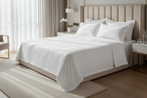 1000TC Sateen Sheet Set in Bright White on a king bed