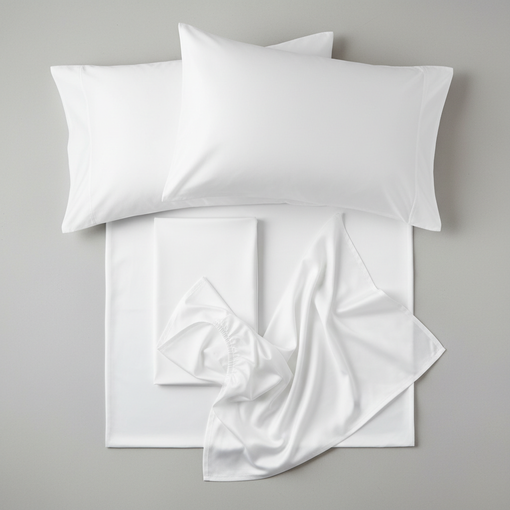500TC Cotton White King Sheet Set - flat lay all 4 pieces