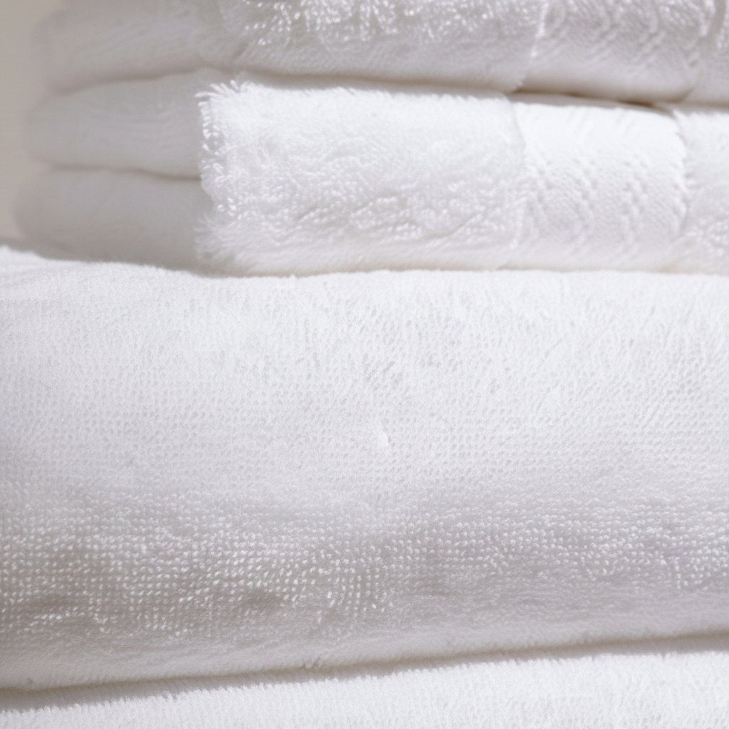 Close-up of 700 GSM organic cotton towel plush loop texture